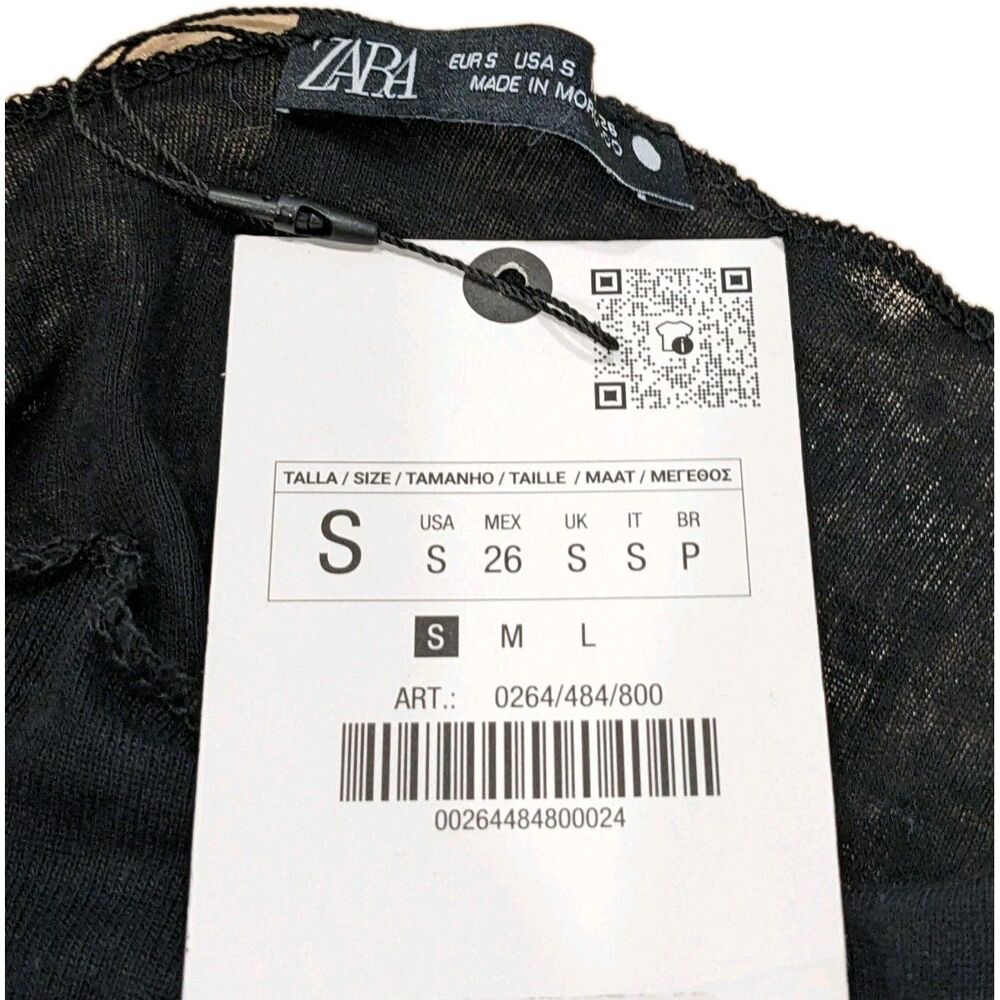 Zara NWT Sheer Black Mesh Long Sleeve Top Stretch Goth Whimsygoth Y2K Grunge S - Picture 2 of 8